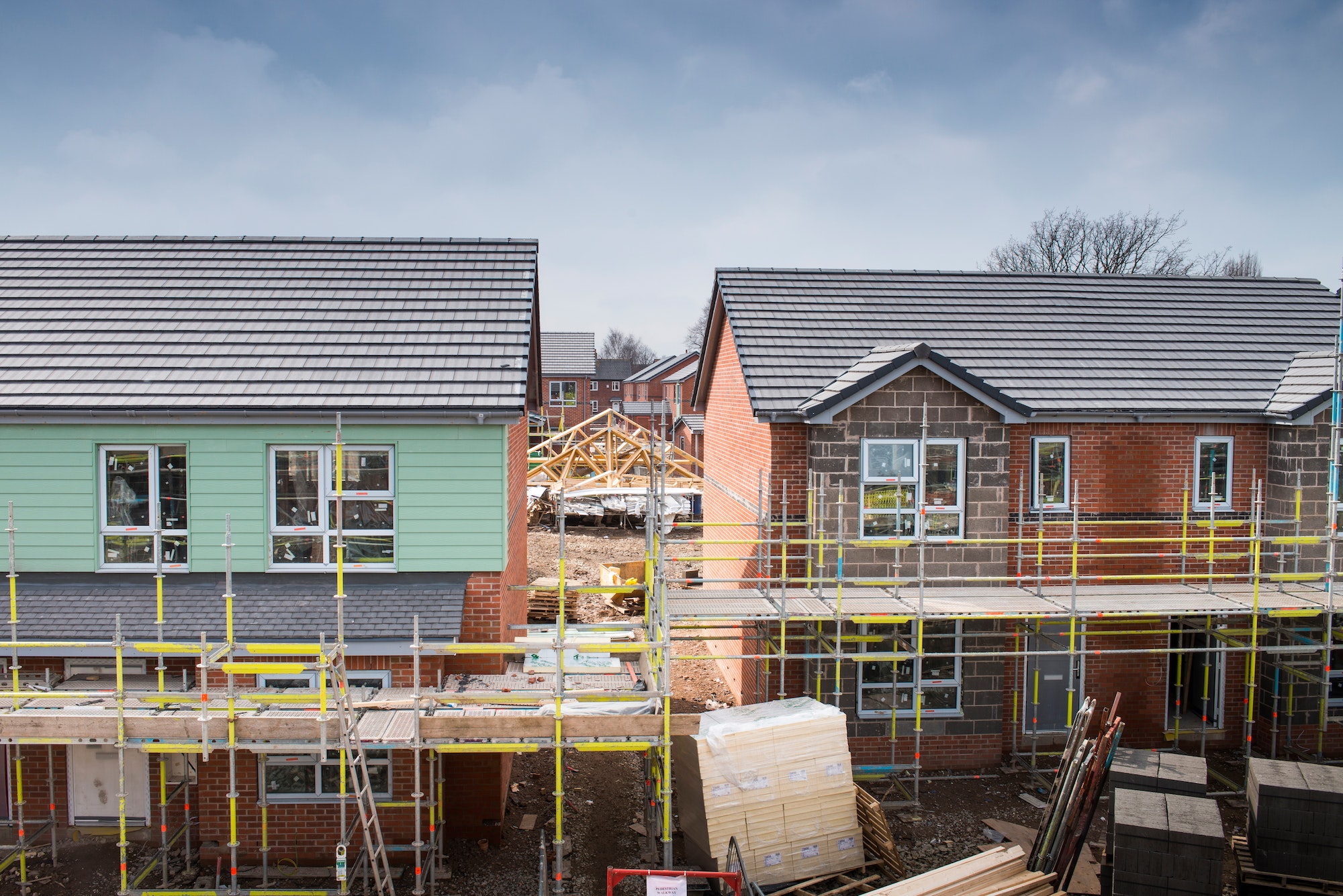 Scaffolding on building of construction site